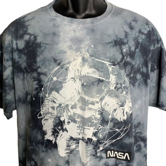 NASA Tie Dye Crewneck Graphic T Shirt L Grey Short Sleeves Space Astronaut - Picture 2 of 6